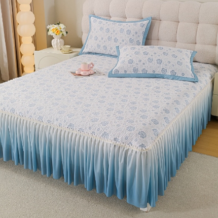 91家纺网 家纺一手货源 找家纺 （总） 2025新款复合三明治公主仙女风PE凉感凉豆豆床裙凉席三件套