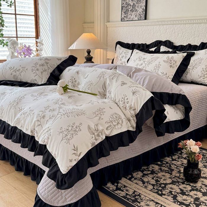 91家纺网 家纺一手货源 找家纺 苏米娜家纺法式A类母婴级针织双层纱床盖款四件套赫本风全棉纯棉麻泡泡棉小竺棉超柔水洗棉床单床盖款 赫本风-繁花 