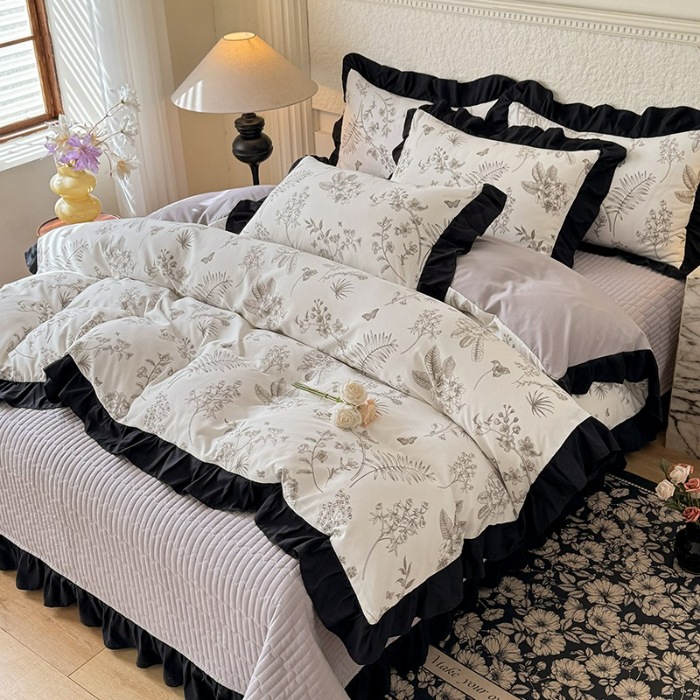 91家纺网 家纺一手货源 找家纺 苏米娜家纺法式A类母婴级针织双层纱床盖款四件套赫本风全棉纯棉麻泡泡棉小竺棉超柔水洗棉床单床盖款 赫本风-繁花 