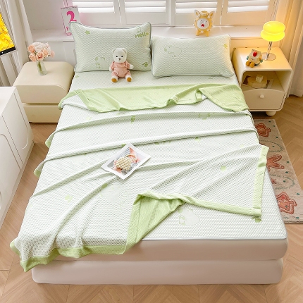 91家纺网 家纺一手货源 找家纺 湘之帛 2025新款冰豆豆凉席四件套 卡皮巴拉-果绿