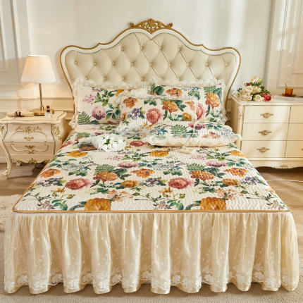 91家纺网 家纺一手货源 找家纺 （总）恋尚  2024新款床笠式可拆卸冰丝夹棉 床裙软席三件套