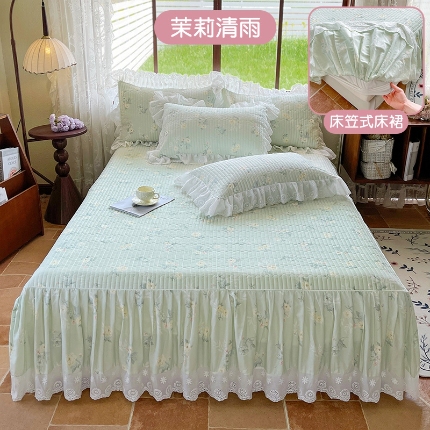 91家纺网 家纺一手货源 找家纺 （总）罗艺轩 2025新款全棉印花床笠式床裙三件套