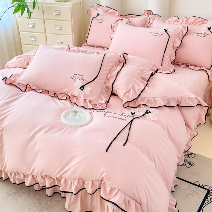 91家纺网 家纺一手货源 找家纺 （总）2025新款A类糯小棉立体花刺绣四件套 拼色绣花床盖三件套床单款四件套被套枕套单品雅韵系列