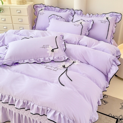 91家纺网 家纺一手货源 找家纺 （总）2025新款A类糯小棉立体花刺绣四件套 拼色绣花床盖三件套床单款四件套被套枕套单品雅韵系列