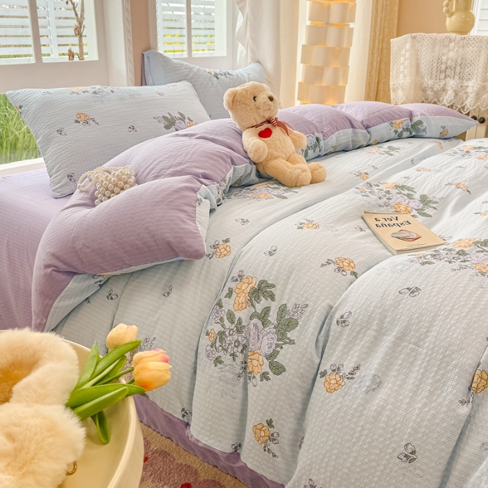 91家纺网 家纺一手货源 找家纺 壹号库 2025新款A类提花有氧彩竺绵四件套 森蔓