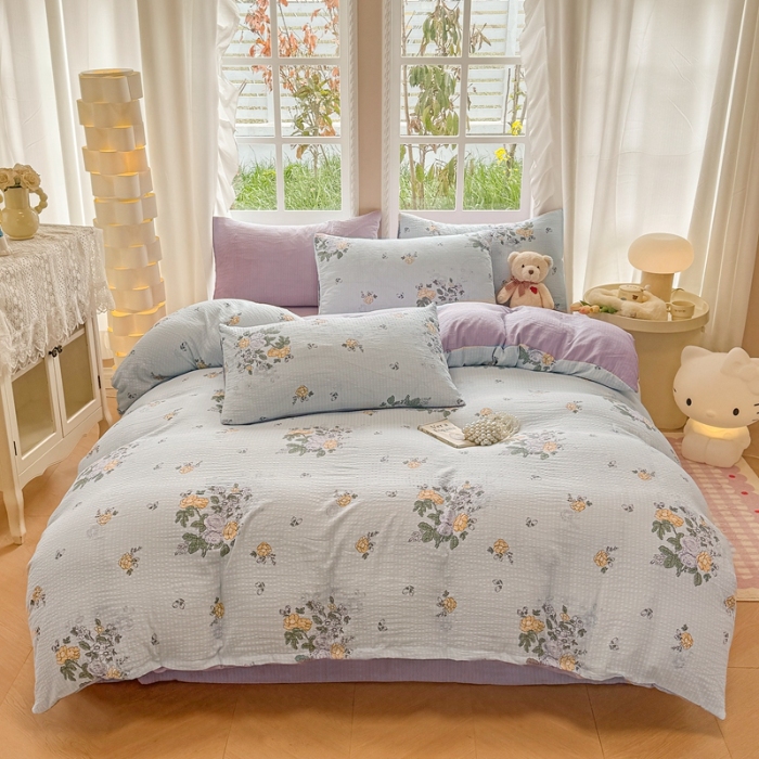 91家纺网 家纺一手货源 找家纺 壹号库 2025新款A类提花有氧彩竺绵四件套 森蔓