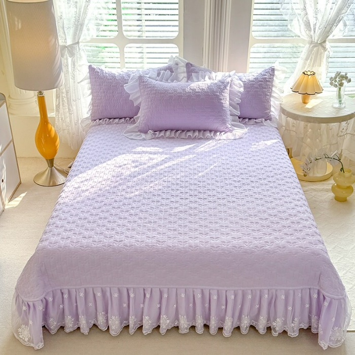 91家纺网 家纺一手货源 找家纺 漫布云家纺2025春夏新品韩版甜美公主风超柔水洗棉床盖四件套刺绣针织棉双层纱纯棉棉麻全棉少女心夹棉床裙款夏被款床盖四件套 幻蝶-梦幻紫 