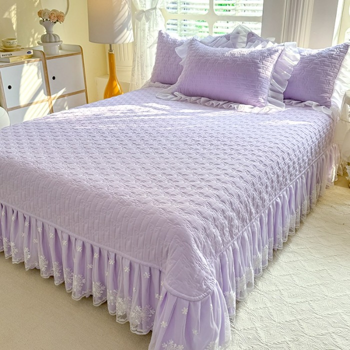 91家纺网 家纺一手货源 找家纺 漫布云家纺2025春夏新品韩版甜美公主风超柔水洗棉床盖四件套刺绣针织棉双层纱纯棉棉麻全棉少女心夹棉床裙款夏被款床盖四件套 幻蝶-梦幻紫 