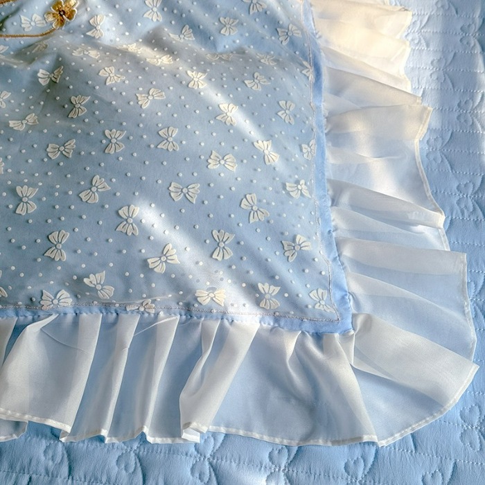 91家纺网 家纺一手货源 找家纺 漫布云家纺2025春夏新品韩版甜美公主风超柔水洗棉床盖四件套刺绣针织棉双层纱纯棉棉麻全棉少女心夹棉床裙款夏被款床盖四件套 幻蝶-婴儿蓝 