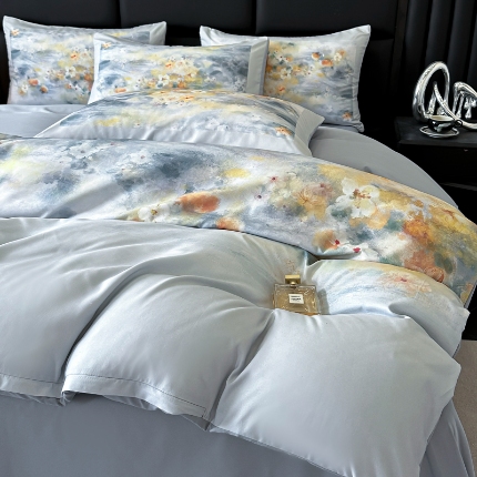 91家纺网 家纺一手货源 找家纺 （总）2025新款 专版花型 A类 云朵亲肤棉数码印花四件套-倾城