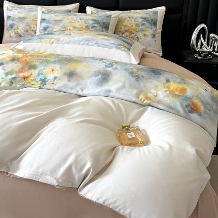 91家纺网 家纺一手货源 找家纺 （总）2025新款 专版花型 A类 云朵亲肤棉数码印花四件套-倾城