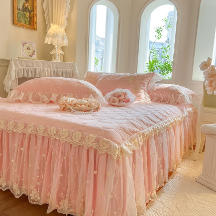 91家纺网 家纺一手货源 找家纺 （总）瑞宝 2025新款水洗棉花边夹棉床裙甜优系列三件套（供货价+30）