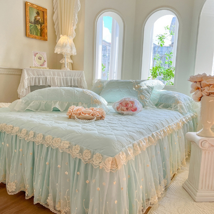 91家纺网 家纺一手货源 找家纺 （总）瑞宝 2025新款水洗棉花边夹棉床裙甜优系列三件套（供货价+30）