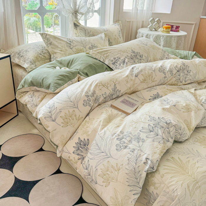 91家纺网 家纺一手货源 找家纺 金盛纺 2025新款13372全棉系列四件套 霜叶