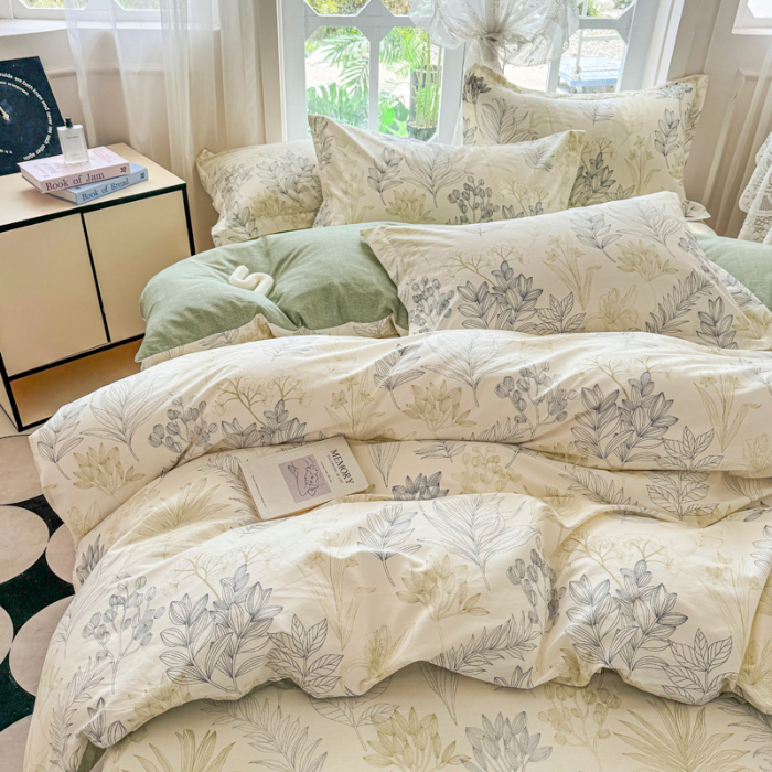 91家纺网 家纺一手货源 找家纺 金盛纺 2025新款13372全棉系列四件套 霜叶