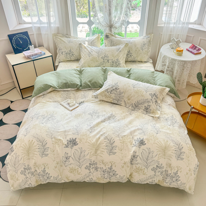 91家纺网 家纺一手货源 找家纺 金盛纺 2025新款13372全棉系列四件套 霜叶