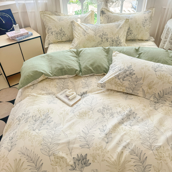 91家纺网 家纺一手货源 找家纺 金盛纺 2025新款13372全棉系列四件套 霜叶