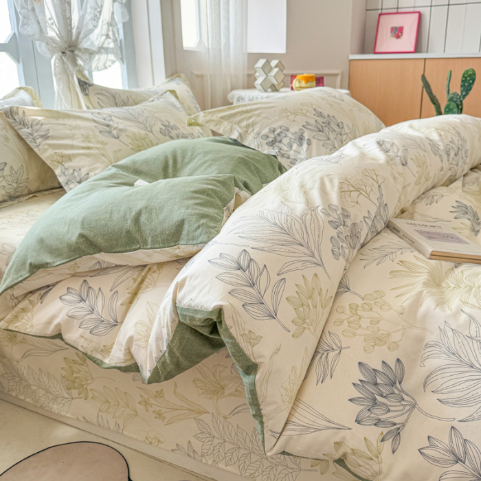 91家纺网 家纺一手货源 找家纺 金盛纺 2025新款13372全棉系列四件套 霜叶