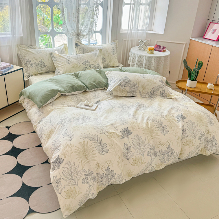 91家纺网 家纺一手货源 找家纺 金盛纺 2025新款13372全棉系列四件套 霜叶