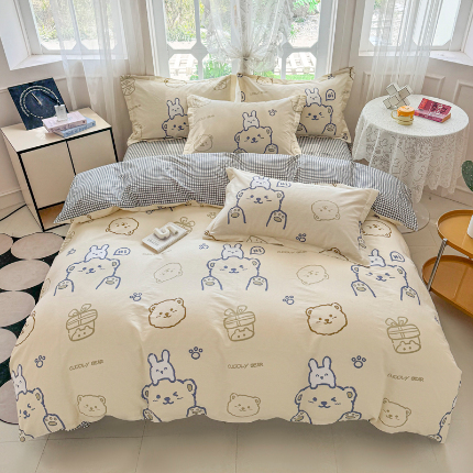 91家纺网 家纺一手货源 找家纺 金盛纺 2025新款13372全棉系列四件套哇塞小熊