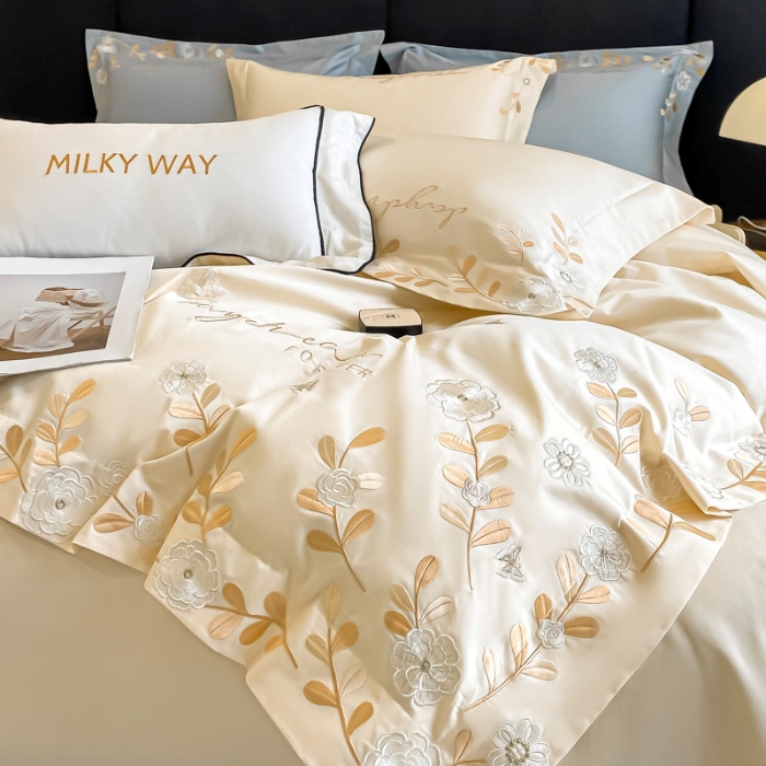 91家纺网 家纺一手货源 找家纺 （总）星蕴家纺 2025新款13376喷气纯棉刺绣四件套-米兰