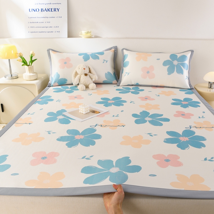 91家纺网 家纺一手货源 找家纺 （总）牵依 2025春夏新款A类碳光冰丝席凉感印花三明治凉席