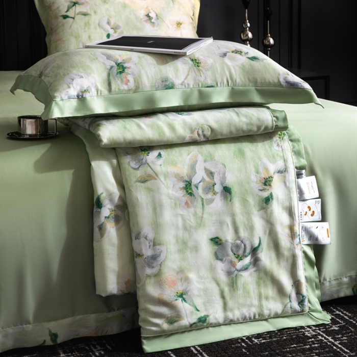 91家纺网 家纺一手货源 找家纺 （总）金喜 2025新款天丝夏被夏凉被薄被子套件数码印花夏被四件套