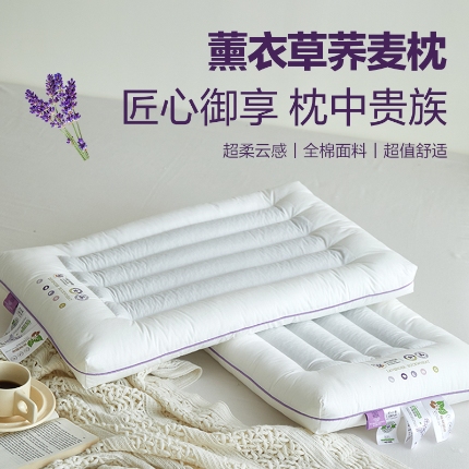 91家纺网 家纺一手货源 找家纺 （总）2025新款 新款A类全棉草本低平枕 薰衣草荞麦护颈枕头按摩学生成人枕芯