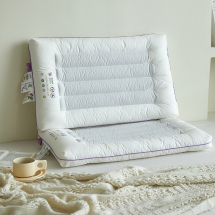 91家纺网 家纺一手货源 找家纺 （总）2025新款 新款A类全棉草本低平枕 薰衣草荞麦护颈枕头按摩学生成人枕芯