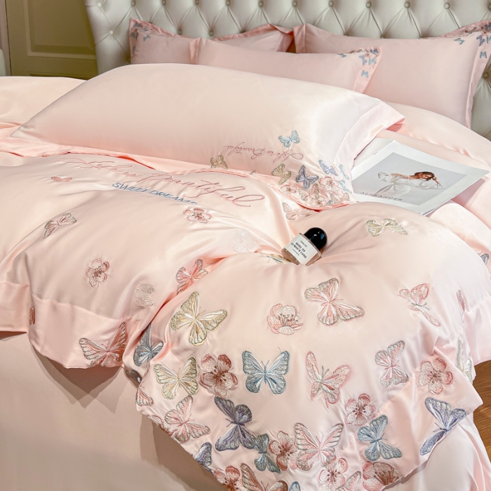 91家纺网 家纺一手货源 找家纺 （总）新方向 2025新款天丝刺绣四件套-蝶恋