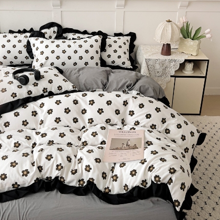 91家纺网 家纺一手货源 找家纺 鑫利来家纺 2025新款法式花边赫本风水洗棉四件套韩版小清新四件套四件套 赫本风-南薇