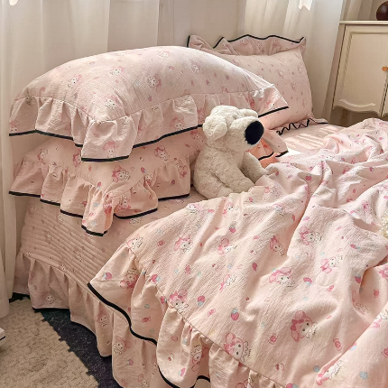 91家纺网 家纺一手货源 找家纺 （总）2025新款云感双层纱夏被四件套-床盖款