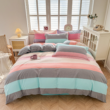 91家纺网 家纺一手货源 找家纺 （总）喜四方 2025新款全棉色织水洗棉四件套