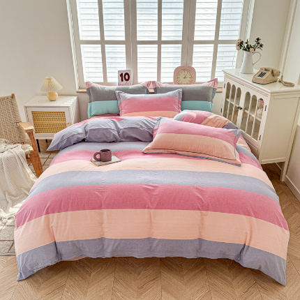 91家纺网 家纺一手货源 找家纺 （总）喜四方 2025新款全棉色织水洗棉四件套