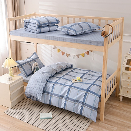 91家纺网 家纺一手货源 找家纺 （总）鑫宇2025新款13372全棉学生宿舍上下铺三件套床单款床笠款可定制