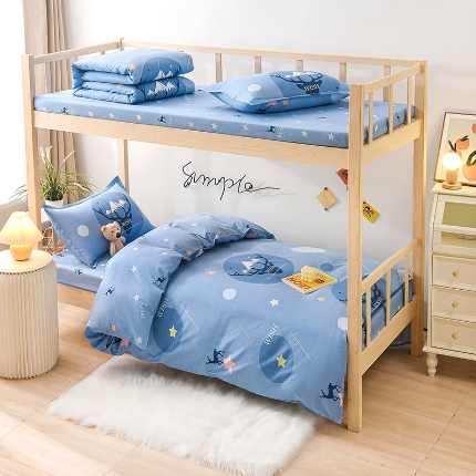 91家纺网 家纺一手货源 找家纺 （总）鑫宇2025新款13372全棉学生宿舍上下铺三件套床单款床笠款可定制