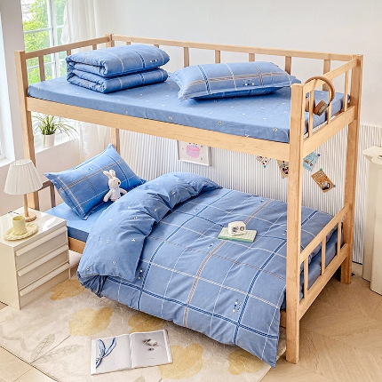 91家纺网 家纺一手货源 找家纺 （总）鑫宇2025新款13372全棉学生宿舍上下铺三件套床单款床笠款可定制