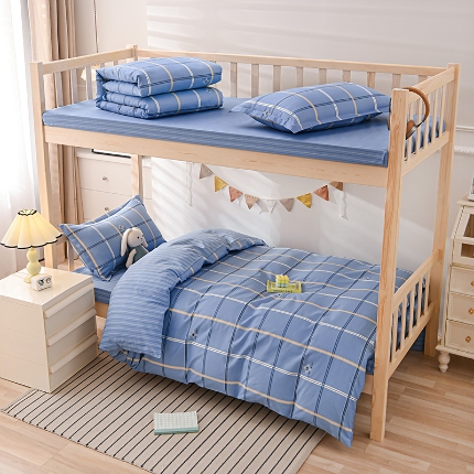 91家纺网 家纺一手货源 找家纺 （总）鑫宇 2025新款全棉13372学生宿舍印花三件套上下铺六件套