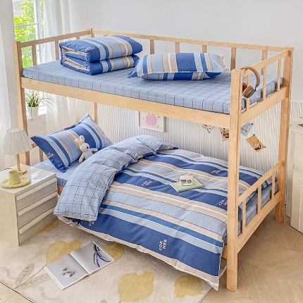 91家纺网 家纺一手货源 找家纺 （总）鑫宇 2025新款全棉13372学生宿舍印花三件套上下铺六件套