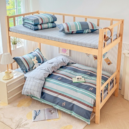 91家纺网 家纺一手货源 找家纺 （总）鑫宇 2025新款全棉13372学生宿舍印花三件套上下铺六件套