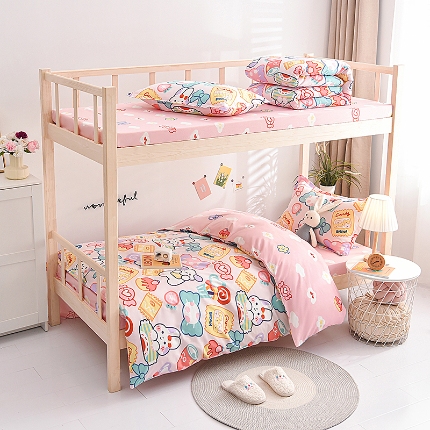 91家纺网 家纺一手货源 找家纺 （总）鑫宇 2025新款全棉13372学生宿舍印花三件套上下铺六件套