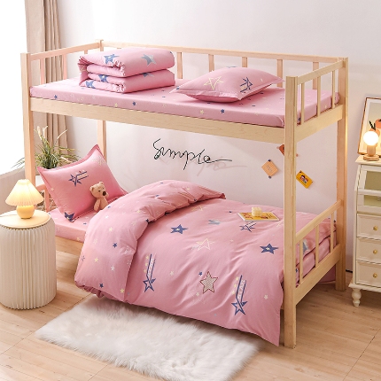 91家纺网 家纺一手货源 找家纺 （总）鑫宇 2025新款全棉13372学生宿舍印花三件套上下铺六件套