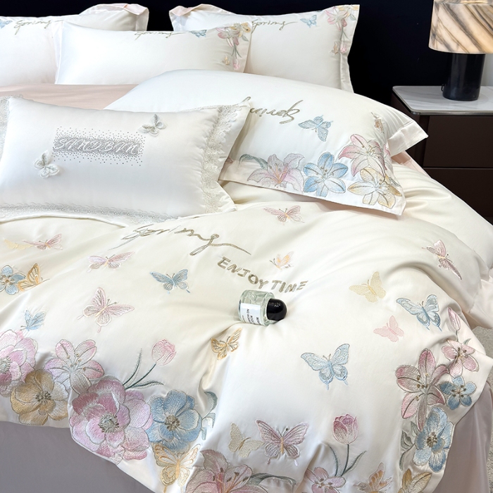 91家纺网 家纺一手货源 找家纺 （总）春夏新品50*50S贡缎长绒棉刺绣四件套纯棉床单床笠高档礼盒装