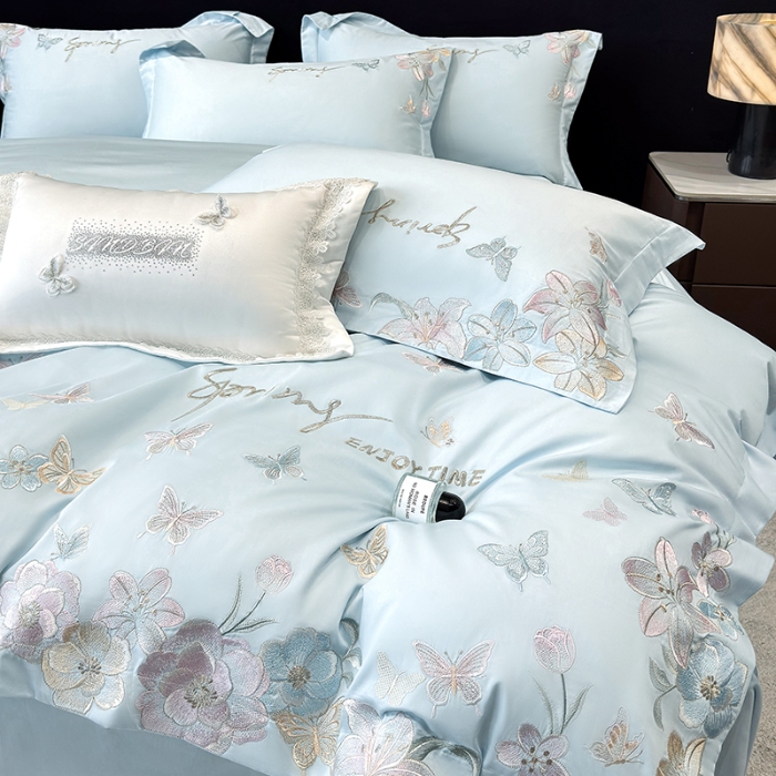 91家纺网 家纺一手货源 找家纺 （总）春夏新品50*50S贡缎长绒棉刺绣四件套纯棉床单床笠高档礼盒装