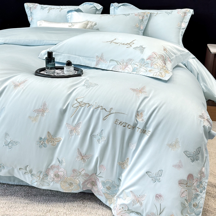 91家纺网 家纺一手货源 找家纺 （总）春夏新品50*50S贡缎长绒棉刺绣四件套纯棉床单床笠高档礼盒装