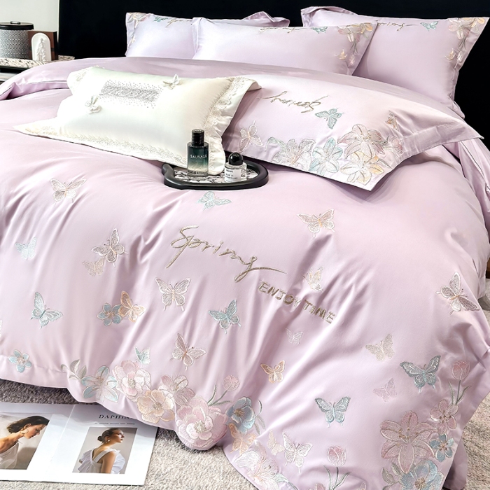 91家纺网 家纺一手货源 找家纺 （总）春夏新品50*50S贡缎长绒棉刺绣四件套纯棉床单床笠高档礼盒装