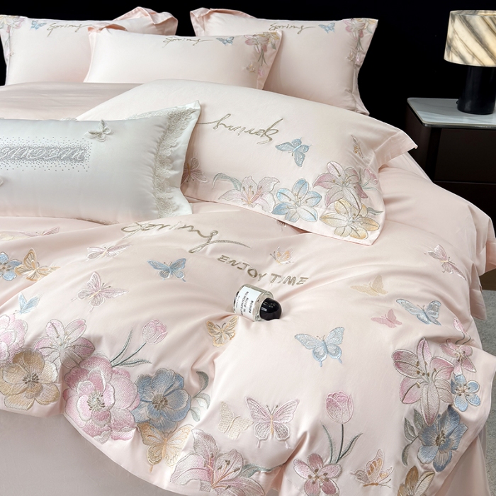 91家纺网 家纺一手货源 找家纺 （总）春夏新品50*50S贡缎长绒棉刺绣四件套纯棉床单床笠高档礼盒装