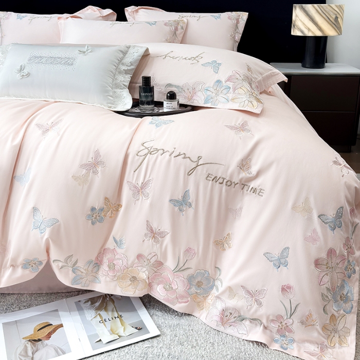 91家纺网 家纺一手货源 找家纺 （总）春夏新品50*50S贡缎长绒棉刺绣四件套纯棉床单床笠高档礼盒装