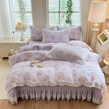 91家纺网 家纺一手货源 找家纺 （总）2025春夏新款复古印花小碎花针织棉双层纱夹棉床盖四件套