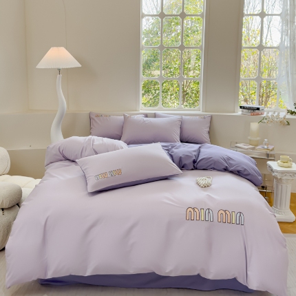 91家纺网 家纺一手货源 找家纺 （总）（总）星尚家纺 2025全棉A类母婴级水洗棉纯色简约刺绣纯棉四件套